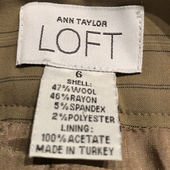 Ann Taylor Loft Striped Straight Leg Cuffed Mid-Rise Trousers Tan + Green Sz 6 - Picture 9 of 10